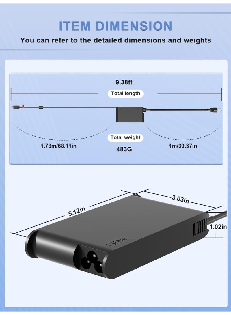 Max Power 135W USB-C Charger Compatible with Lenovo ThinkPad Z16 P16s L16 L15 E16 E15 T16 T15 Yoga Slim/Pro 7 9, IdeaPad Pro 5 Legion Y740S Laptop Replacement Adapter ADL135YSDC3A 4X21H27800 - Image 4